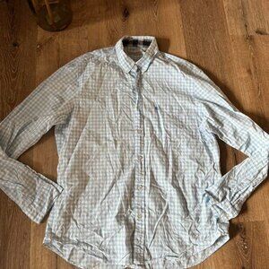 Burberry Brit Men’s Light Blue White Checkered Button‎ Up Shirt Size XL